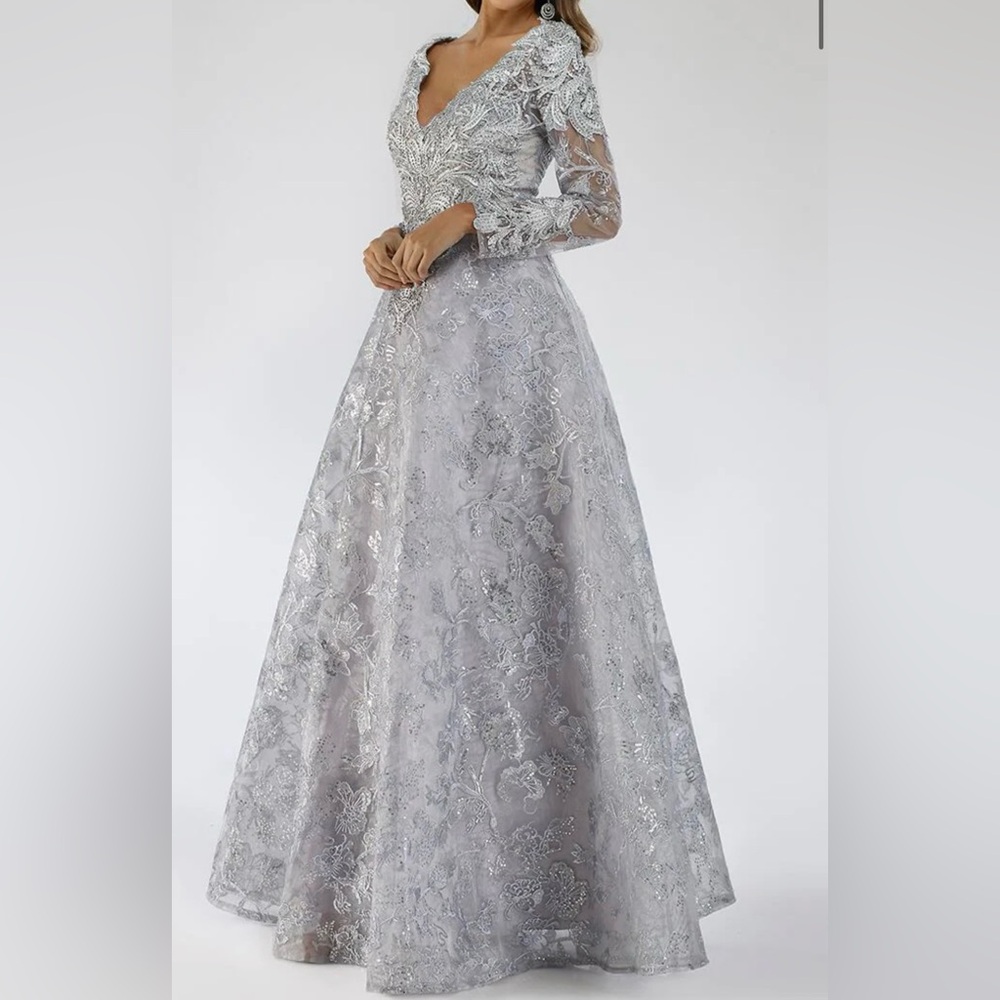 LARA Silver Long Sleeve Lace Dress